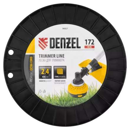Леска для триммера двухкомпонентная зубчатый квадрат, 2,4мм х 172м, на DIN кат. EXTRA CORD// Denzel 96827 купить в Губкинске