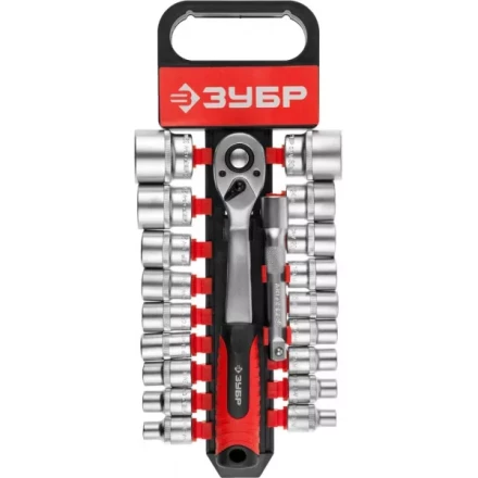 Набор ЗУБР &quot;МАСТЕР&quot;: Торцовые головки (1/2&quot;) на пластиковом рельсе, трещотка, удлинитель, Cr-V, 8-32мм, 20 предметов 27647-H20 купить в Губкинске