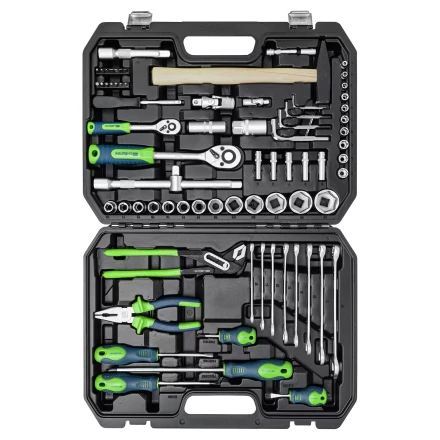 Набор инструментов Сибртех 13394, 1/2&quot;, 1/4&quot;, пластиковый кейс 76 предметов купить в Губкинске