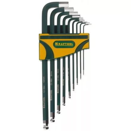 Набор ключей имбусовых KRAFTOOL &quot;INDUSTRIE&quot; длинные,шарик,Cr-Mo сталь(S2),хром покрыт с противоск напыл,HEX1,5-10мм,9шт 27445-H9 купить в Губкинске