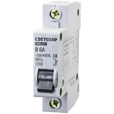 Выключатель СВЕТОЗАР автоматический, 1-полюсный, "B" (тип расцепления), 6 A, 230 / 400 В 49050-06-B купить в Губкинске