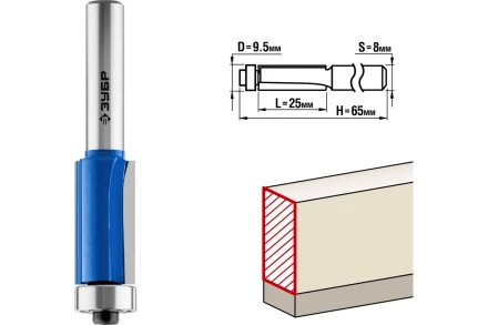 ЗУБР 9.5 x 25 мм, хвостовик 8 мм, фреза кромочная с нижним подшипником, Профессионал (28727-9.5-25) купить в Губкинске