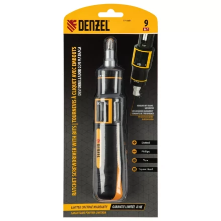Отвертка реверсивная с револьверным механизмом Denzel 7711601, 11 шт, сталь S2 купить в Губкинске