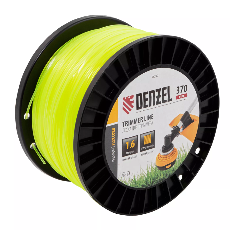 Леска для триммера квадрат 1,6мм х 370м, на DIN катушке FLEX CORD// Denzel 96290 купить в Губкинске