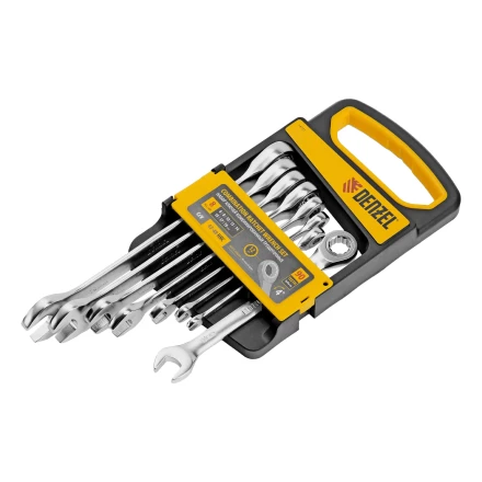 Набор ключей комбинированных трещоточных 6-19 мм, 8 шт., CrV, матовый хром// Denzel 14721 купить в Губкинске