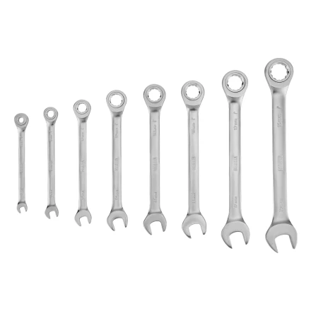 Набор ключей комбинированных трещоточных 6-19 мм, 8 шт., CrV, матовый хром// Denzel 14721 купить в Губкинске