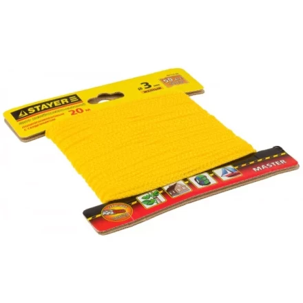 Шнур STAYER &quot;MASTER&quot; хозяйственно-бытовой, полипропиленовый, вязанный, с сердечником, желтый, d 3, 20м 50414-03-020 купить в Губкинске