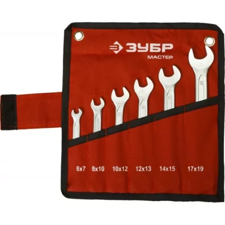 Набор ЗУБР &quot;МАСТЕР&quot;: Ключ гаечный рожковый, Cr-V сталь, хромированный, 6-19мм, 6шт 27010-H6 купить в Губкинске
