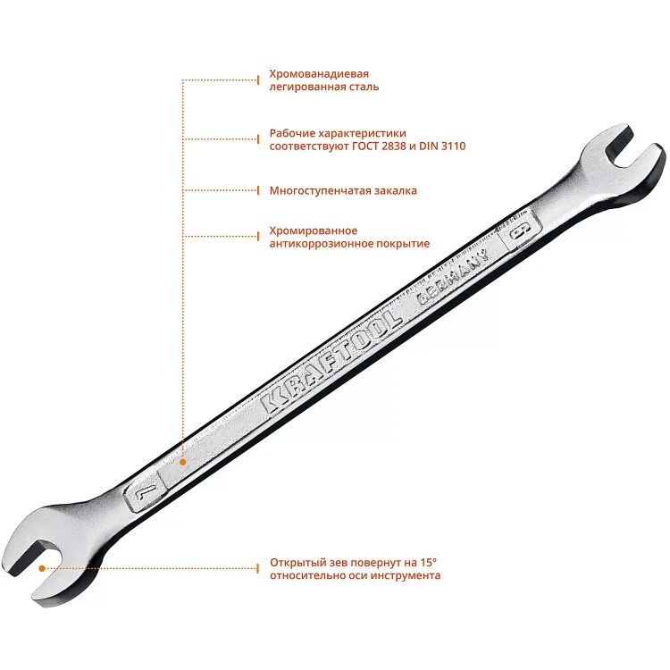 Ключи гаечные рожковые KRAFTOOL, Cr-V, DIN 3110 27033-06-07 купить в Губкинске