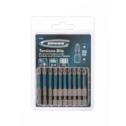 Набор бит торсионных PZ2x50 мм для ударных шуруповертов 10 шт. Gross 11495 купить в Губкинске
