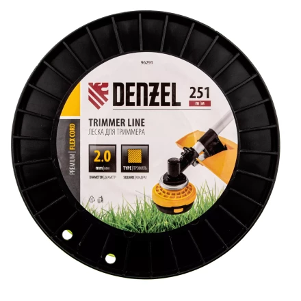 Леска для триммера квадрат, 2,0мм х 251м, на DIN катушке FLEX CORD// Denzel 96291 купить в Губкинске