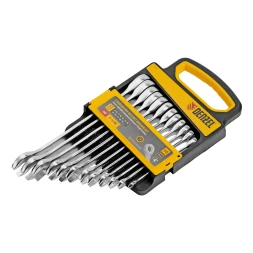Набор ключей комбинированных трещоточных 6-19 мм, 12 шт., CrV, матовый хром// Denzel 14722