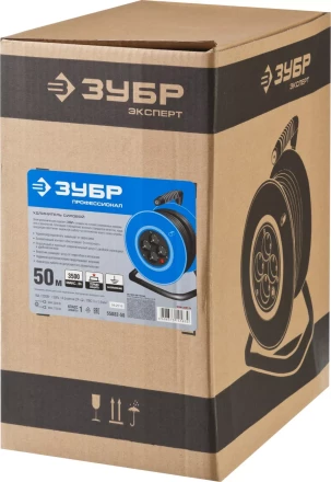 Удлинитель ЗУБР &quot;ПРОФЕССИОНАЛ&quot; на катушке, ПВС 3х1,5кв мм, 4 гнезда, макс мощн 3500Вт, 50м 55082-50 купить в Губкинске