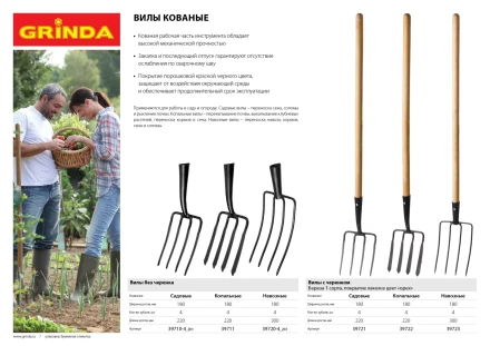 Вилы GRINDA кованые, садовые, без черенка, 180х220мм 39710-4_z01 купить в Губкинске