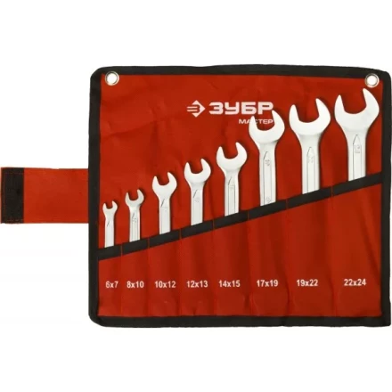 Набор ЗУБР &quot;МАСТЕР&quot;: Ключ гаечный рожковый, Cr-V сталь, хромированный, 6-24мм, 8шт 27010-H8 купить в Губкинске