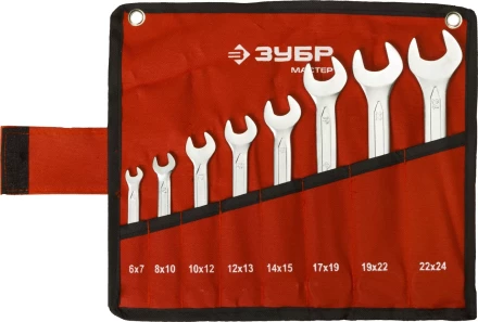 Набор ЗУБР &quot;МАСТЕР&quot;: Ключ гаечный рожковый, Cr-V сталь, хромированный, 6-24мм, 8шт 27010-H8 купить в Губкинске