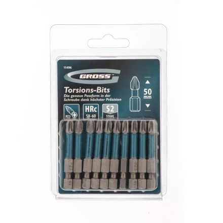 Набор бит торсионных PZ3x50 мм для ударных шуруповертов 10 шт. Gross 11496 купить в Губкинске