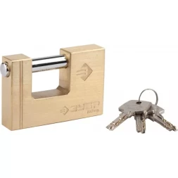 Замок ЗУБР "ЭКСПЕРТ" навесной, латунный корпус, П-образная форма, 90мм 37295-90