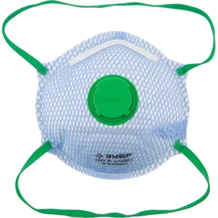 Полумаска фильтрующая ЗУБР &quot;ЭКСПЕРТ&quot; коническая, с внешней сеткой, с клапаном, многослойная, класс защиты FFP2 11160-2 купить в Губкинске