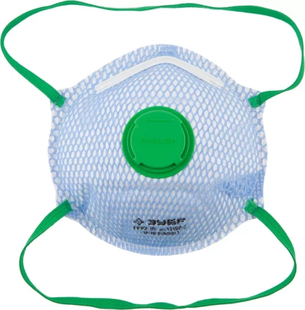 Полумаска фильтрующая ЗУБР &quot;ЭКСПЕРТ&quot; коническая, с внешней сеткой, с клапаном, многослойная, класс защиты FFP2 11160-2 купить в Губкинске