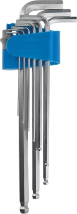 Набор ключей имбусовых ЗУБР &quot;ЭКСПЕРТ&quot;  длинные с шариком,Cr-Mo,сатинир покрытие,эргоном держатель,HEX 1,5 - 10 мм,9шт 27466-H9 купить в Губкинске