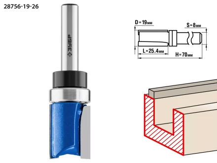 ЗУБР 19 x 26 мм, хвостовик 8 мм, фреза пазовая прямая с верхним подшипником, Профессионал (28756-19-26) купить в Губкинске