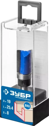 ЗУБР 19 x 26 мм, хвостовик 8 мм, фреза пазовая прямая с верхним подшипником, Профессионал (28756-19-26) купить в Губкинске
