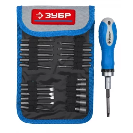 Набор ЗУБР Отвертка &quot;ЭКСПЕРТ&quot; реверcивная, 2-хкомп. ручка, биты 65мм, торцовые головки, 25пред. 25281-H25 купить в Губкинске