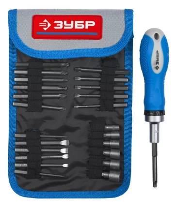 Набор ЗУБР Отвертка &quot;ЭКСПЕРТ&quot; реверcивная, 2-хкомп. ручка, биты 65мм, торцовые головки, 25пред. 25281-H25 купить в Губкинске
