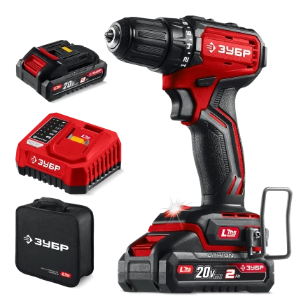ЗУБР 20 В, 45 Нм, 2 АКБ LMS (2 Ач), бесщеточная дрель-шуруповерт, сумка (ДБ-45-22) купить в Губкинске