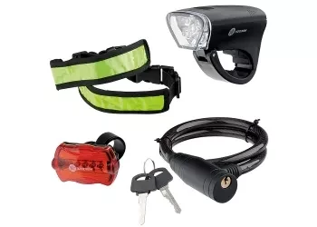 Велосипедный набор передний и задний фонари Led светоотражатель и тросовый замок Stern 90561 купить в Губкинске