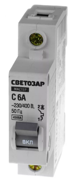 Выключатель СВЕТОЗАР автоматический, 1-полюсный, "С" (тип расцепления), 6 A, 230 / 400 В 49060-06-C купить в Губкинске