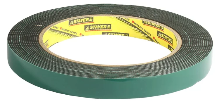 Двухсторонняя клейкая лента на вспененной основе, STAYER Professional 12233-12-05, черная, 12мм х 5м 12233-12-05 купить в Губкинске