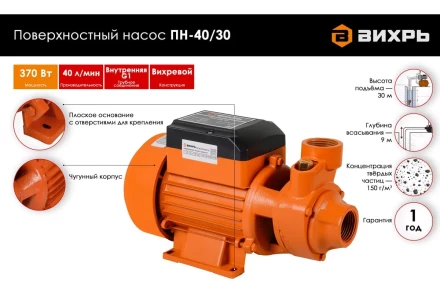 Поверхностный насос Вихрь ПН-40/30 68/4/11 купить в Губкинске