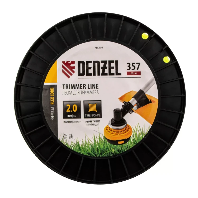 Леска для триммера витой квадрат, 2,0мм х 357м, на DIN катушке FLEX CORD// Denzel 96297 купить в Губкинске