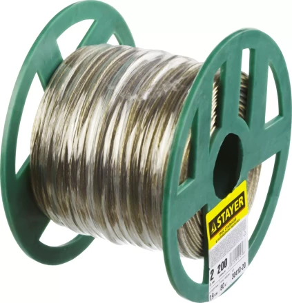 Трос стальной в полимерной оболочке, d=2,0 мм, L=200 м, STAYER Master 30410-20 30410-20 купить в Губкинске