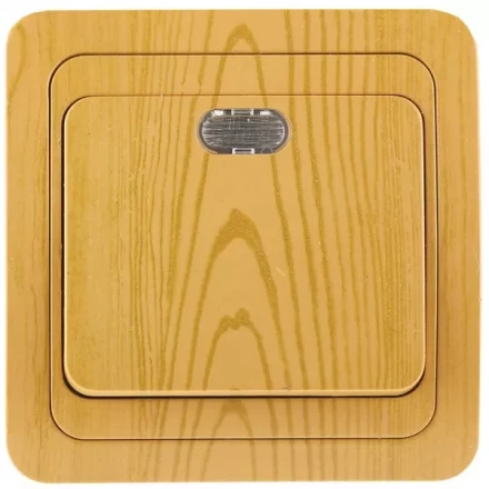 Выключатель СВЕТОЗАР &quot;ГАММА&quot; с подсветкой, одноклавишный, цвет ольха, 10A/~250B SV-54131-A купить в Губкинске