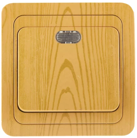 Выключатель СВЕТОЗАР &quot;ГАММА&quot; с подсветкой, одноклавишный, цвет ольха, 10A/~250B SV-54131-A купить в Губкинске