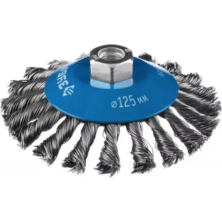 ЗУБР &quot;ПРОФЕССИОНАЛ&quot;. Щетка коническая для УШМ, плетеные пучки стальной проволоки 0,5мм, 125ммхМ14 35269-125_z02 купить в Губкинске