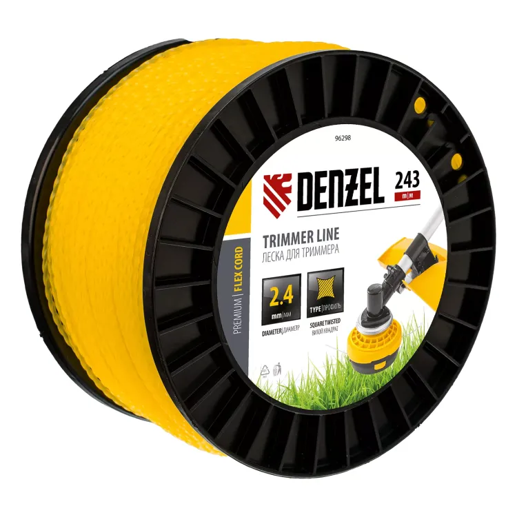 Леска для триммера витой квадрат, 2,4мм х 243м, на DIN катушке FLEX CORD// Denzel 96298 купить в Губкинске
