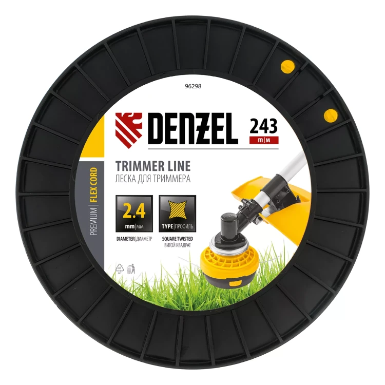 Леска для триммера витой квадрат, 2,4мм х 243м, на DIN катушке FLEX CORD// Denzel 96298 купить в Губкинске