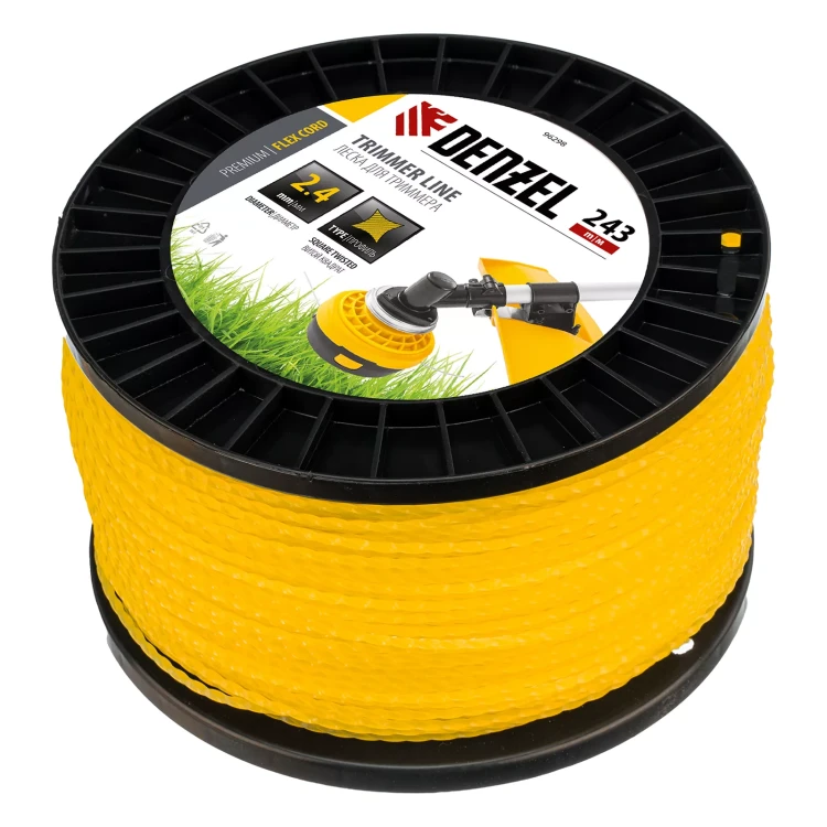 Леска для триммера витой квадрат, 2,4мм х 243м, на DIN катушке FLEX CORD// Denzel 96298 купить в Губкинске