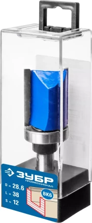 ЗУБР 28.6 x 38 мм, хвостовик 12 мм, фреза пазовая прямая с верхним подшипником, Профессионал (28756-28.6-38-12) купить в Губкинске
