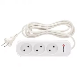 Удлинитель бытовой без заземления, 2*0,75мм*3м, 3 розетки, 6A, STERN 95726