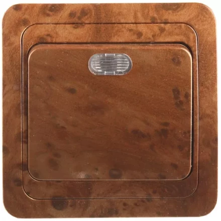 Выключатель СВЕТОЗАР &quot;ГАММА&quot; с подсветкой, одноклавишный, цвет орех, 10A/~250B SV-54131-N купить в Губкинске