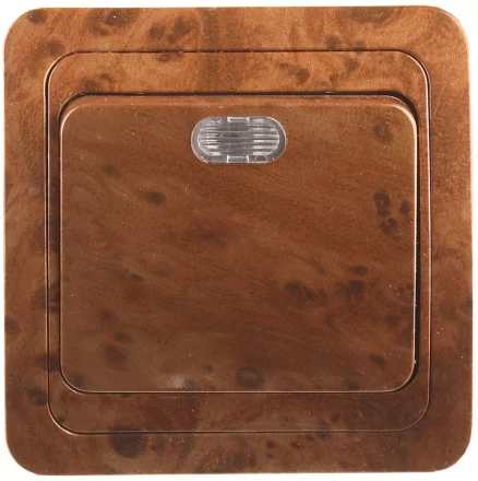 Выключатель СВЕТОЗАР &quot;ГАММА&quot; с подсветкой, одноклавишный, цвет орех, 10A/~250B SV-54131-N купить в Губкинске