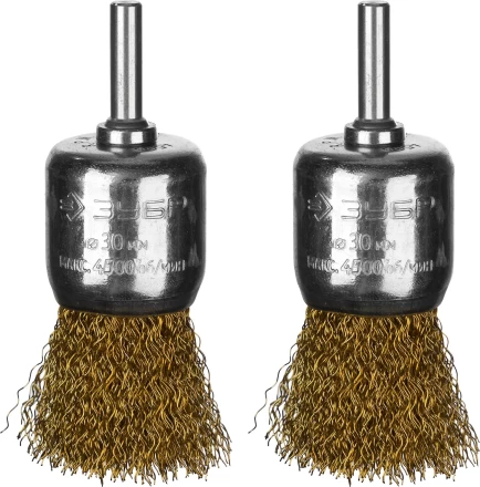 ЗУБР &quot;ПРОФЕССИОНАЛ&quot;. Набор щеток кистевых для дрели, витая стальная латунированная проволока 0,3мм, 30мм, 2шт 35225-30-H2_z02 купить в Губкинске
