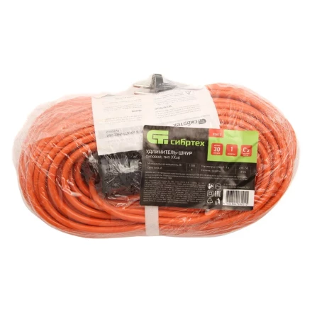 Удлинитель-шнур силовой Сибртех 30 м, 6А, тип УХз6, ПВС, 1 розетка без заземления 95813 купить в Губкинске