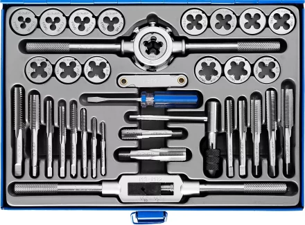 Набор метчиков и плашек ЗУБР &quot;ПРОФЕССИОНАЛ&quot;, сталь Р6М5, 35 предметов 28110-H35 купить в Губкинске