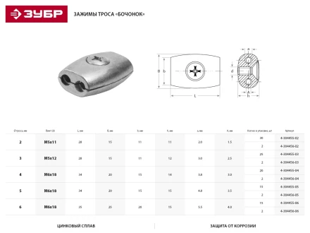 Зажим троса ЗУБР &quot;МАСТЕР&quot; &quot;Бочонок&quot;, 6мм, 15 шт 4-304455-06 купить в Губкинске